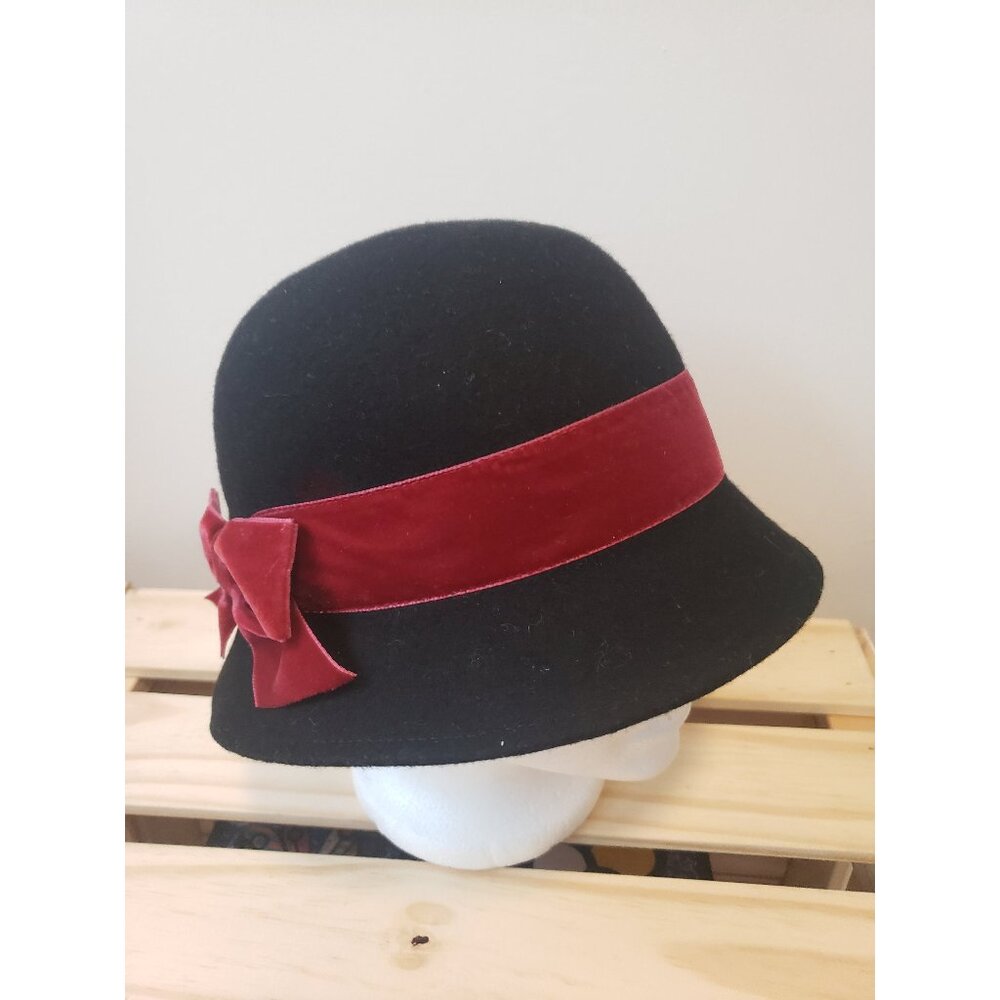 Black Wool Hat with Red Ribbon Velvet Red Band Gymboree Hat